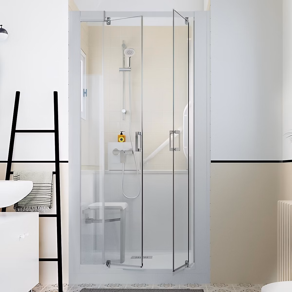 Cabine de douche Kinedo Kinemagic Design 100x90 niche mixte pivotante transparent thermostatique | Cabine de douche