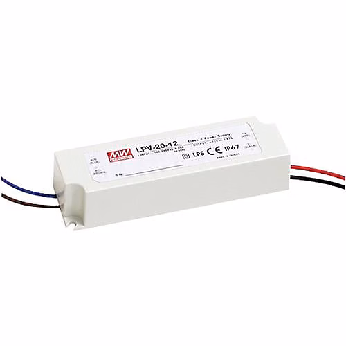 Driver LED Mean Well LPV-20-24 – alimentation à découpage 20 W 24 V DC 0,84 A, IP67.