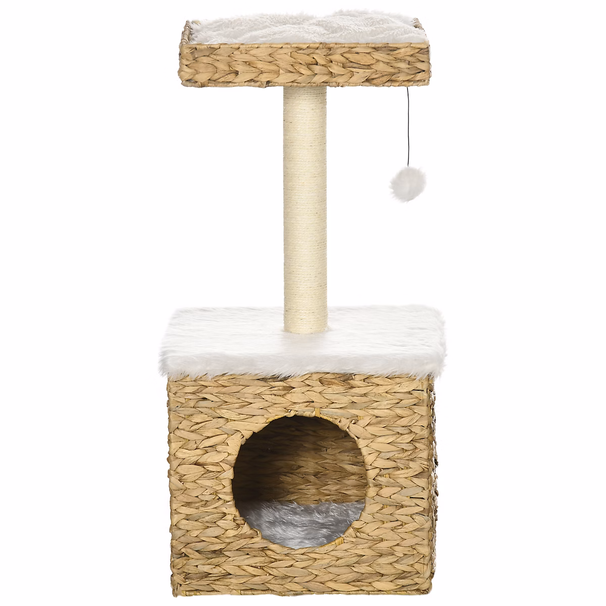 Arbre à chat style cosy chic griffoir sisal niche plateforme d'observation boule jacinthe d'eau peluche aspect fourrure – Réf. HVGEJBFKC9743344911