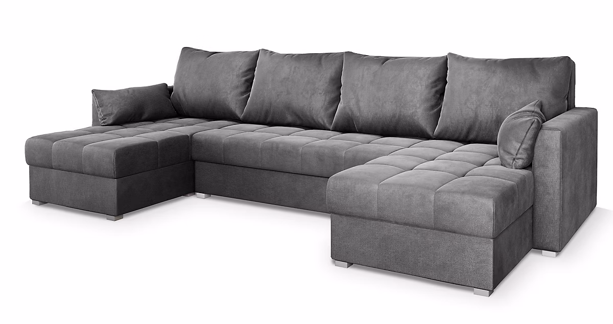 Canapé d'angle nako gris en velours avec fonction de couchage | Canapé