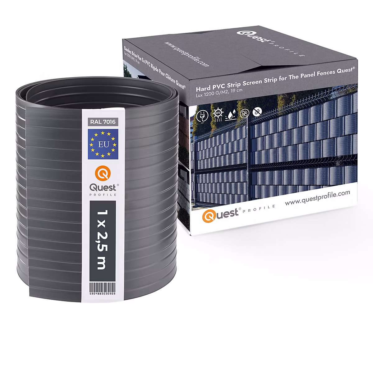 Bande de clôture en PVC – Brise | vue | Protection | lame pour clôtures en panneaux premium | 900 g/m² | antracyt | 2.52m