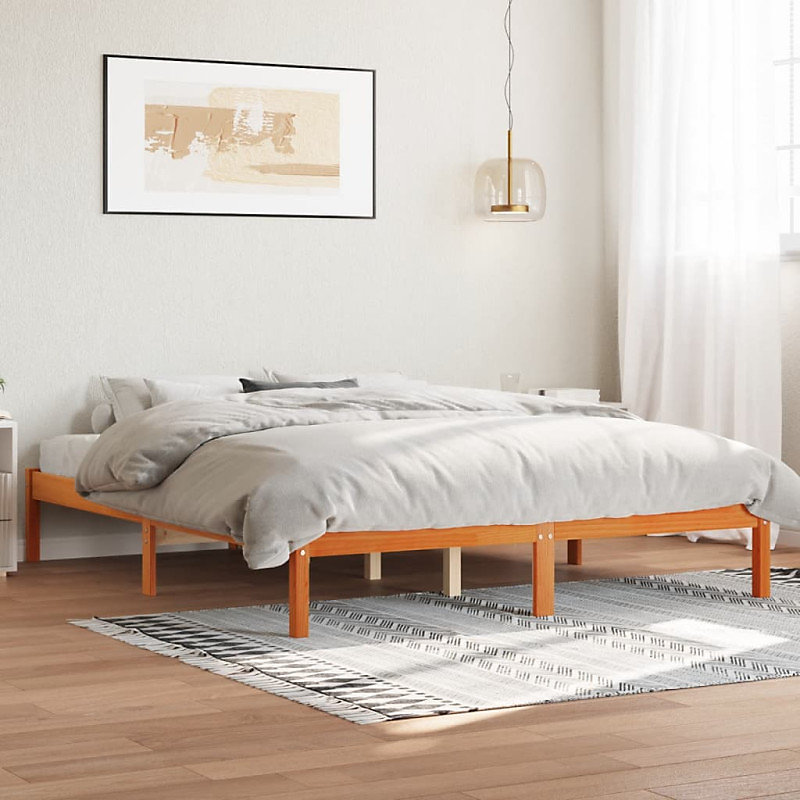 Cadre de lit sans matelas cire marron 160 × 200cm bois pin massif