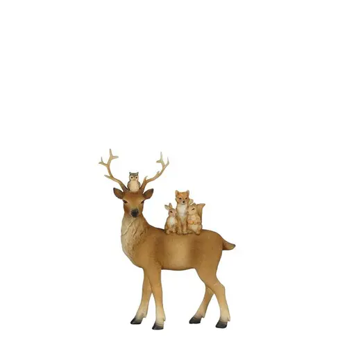 Cerf marron en résine avec animaux - 15 x 6 x 19,5 cm