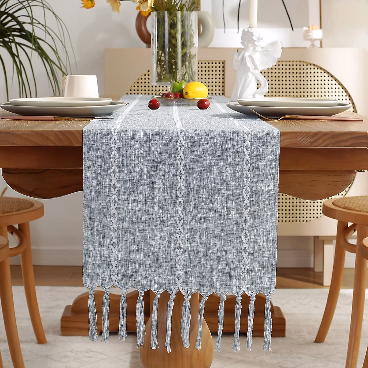 Chemin de Table Bohème Bleu Poussière 33 × 180 cm