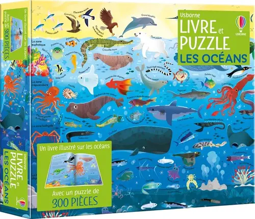 Coffret livre et puzzle "Les océans" aux Éditions Usborne