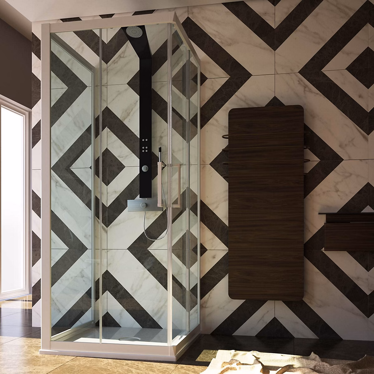 Cabine de douche 3 Côtés en PVC 70 × 70 × 70 CM H200 Transparent mod. Lite Profil Blanc
