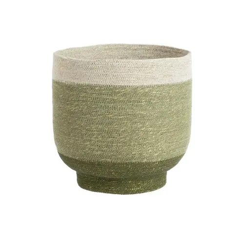 Panière ronde à base rétrécie en osier vert bordé de blanc - Ø 35 x H 37 cm