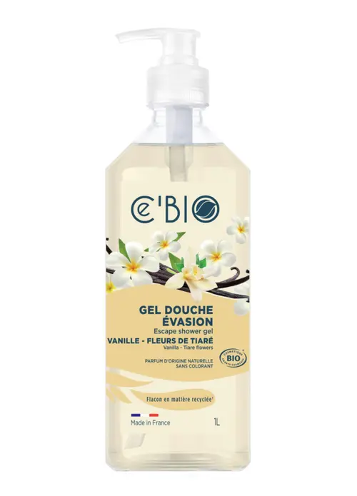 Gel douche bio évasion en flacon pompe C’Bio vanille fleurs de tiaré - 1 L