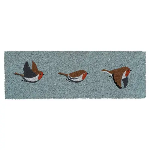Paillasson en fibre de coco motifs rouge-gorge - 75 x 25 cm