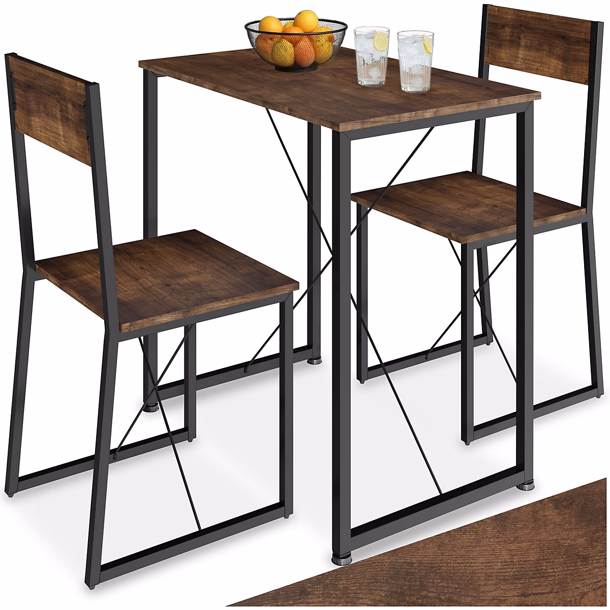 Ensemble chaises de salle à manger en bois et acier Bois foncé industriel – rustique