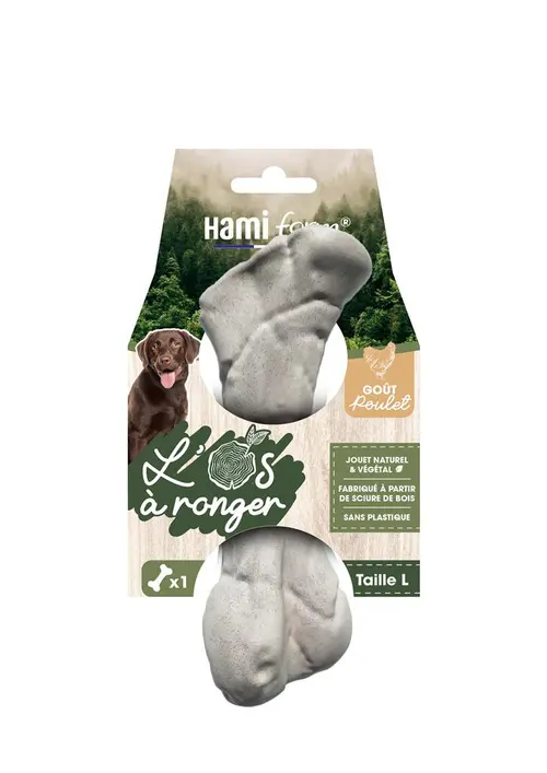 Jouet pour chien os à ronger goût poulet naturel et végétal Hami form - Taille L