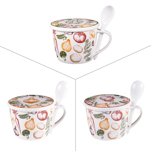 Bol à soupe en porcelaine avec couvercle et cuillère ANTAN 75 cl - Ø 13,5 cm