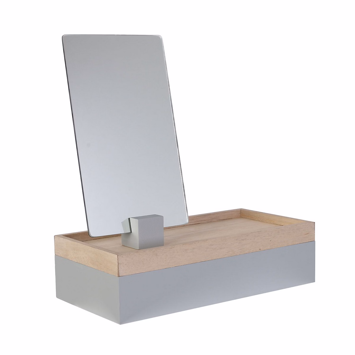 Boîte à bijoux design avec miroir Gris – L. 28 x l. 12 x H. 8 cm, HOME FACTORY