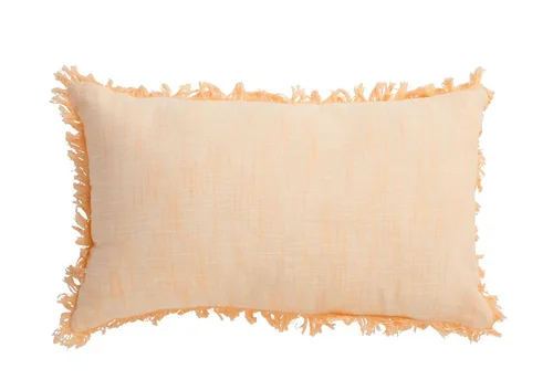 Coussin frangé coloris beige en coton - 30 x 50 cm