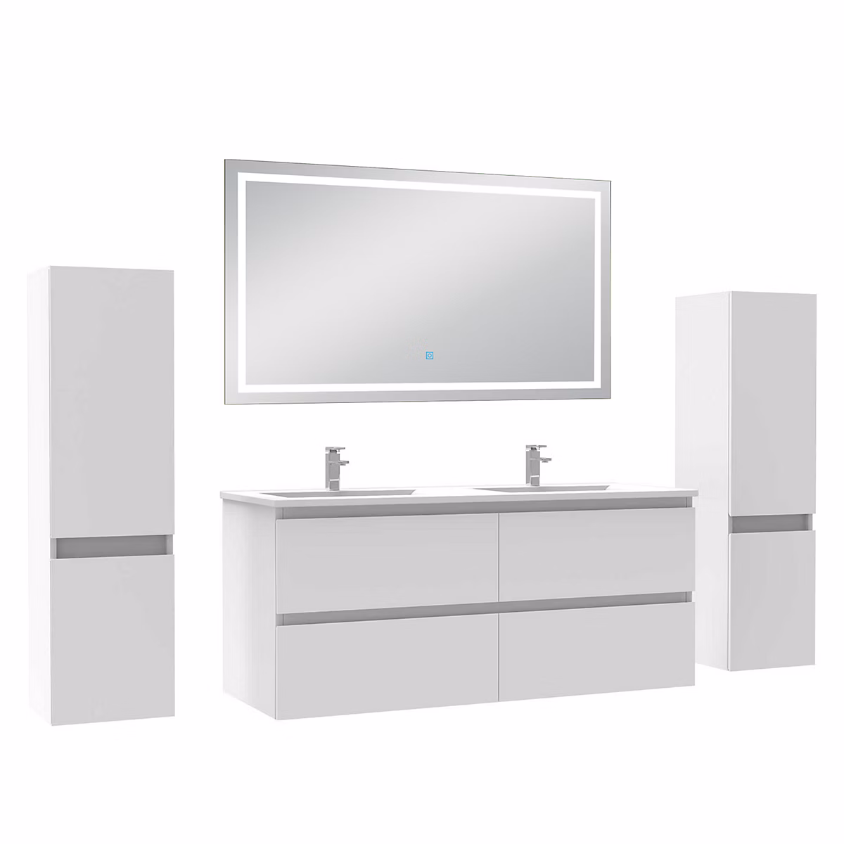 Ensemble meubles Salle de Bain 120cm avec colonne et miroir lumineux 3 couleurs blanc – Réf. MOQYRBXRU3067323887
