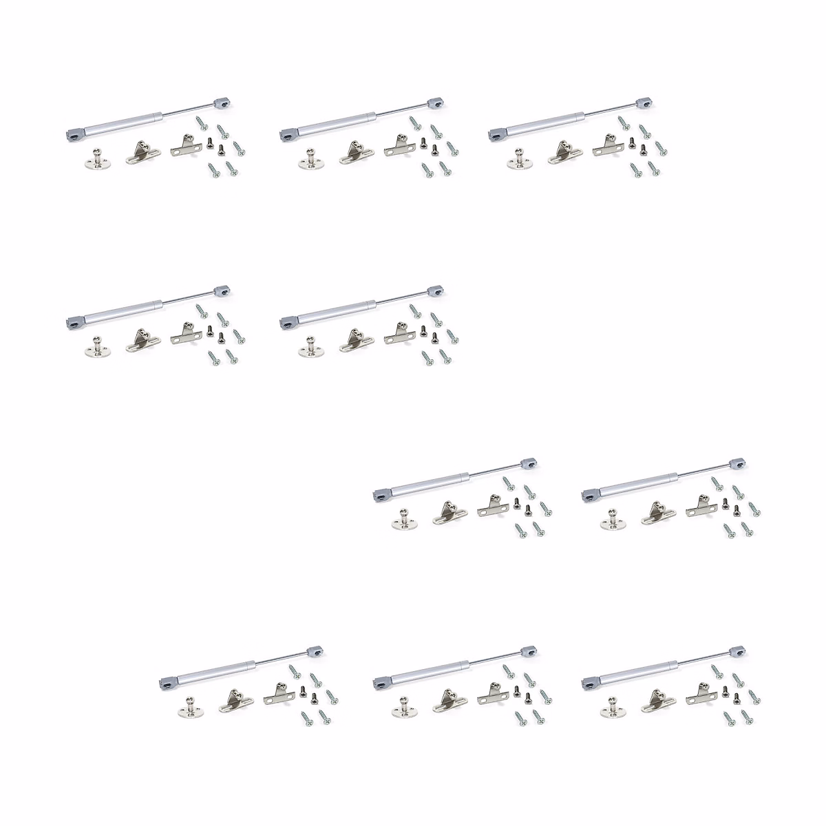 Emuca pistons pour portes Relevable H – 8kg | course 80mm | avec loquets | acier et plastique | gris métallisé | lot de 10