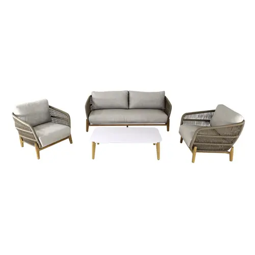 Salon de jardin en aluminium et résine coloris beige Barbara - 4 éléments (canapé, table basse et deux fauteuils)