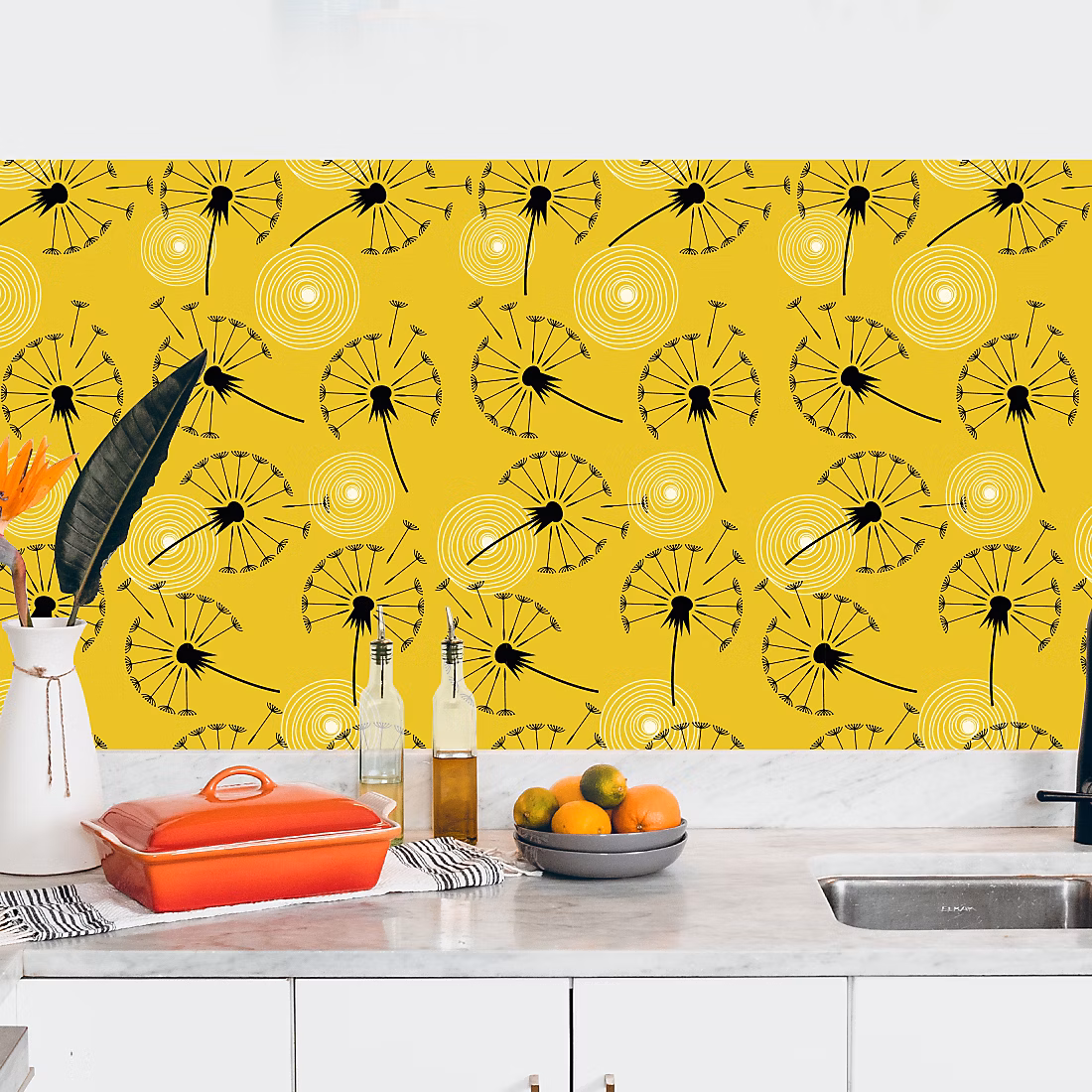 Crédence adhésive pissenlit fond jaune 50 × 100 cm