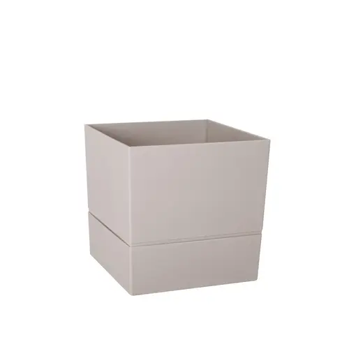 Pot carré en plastique à réserve d'eau coloris grège Poetic Aquaduo - 24,3 cm
