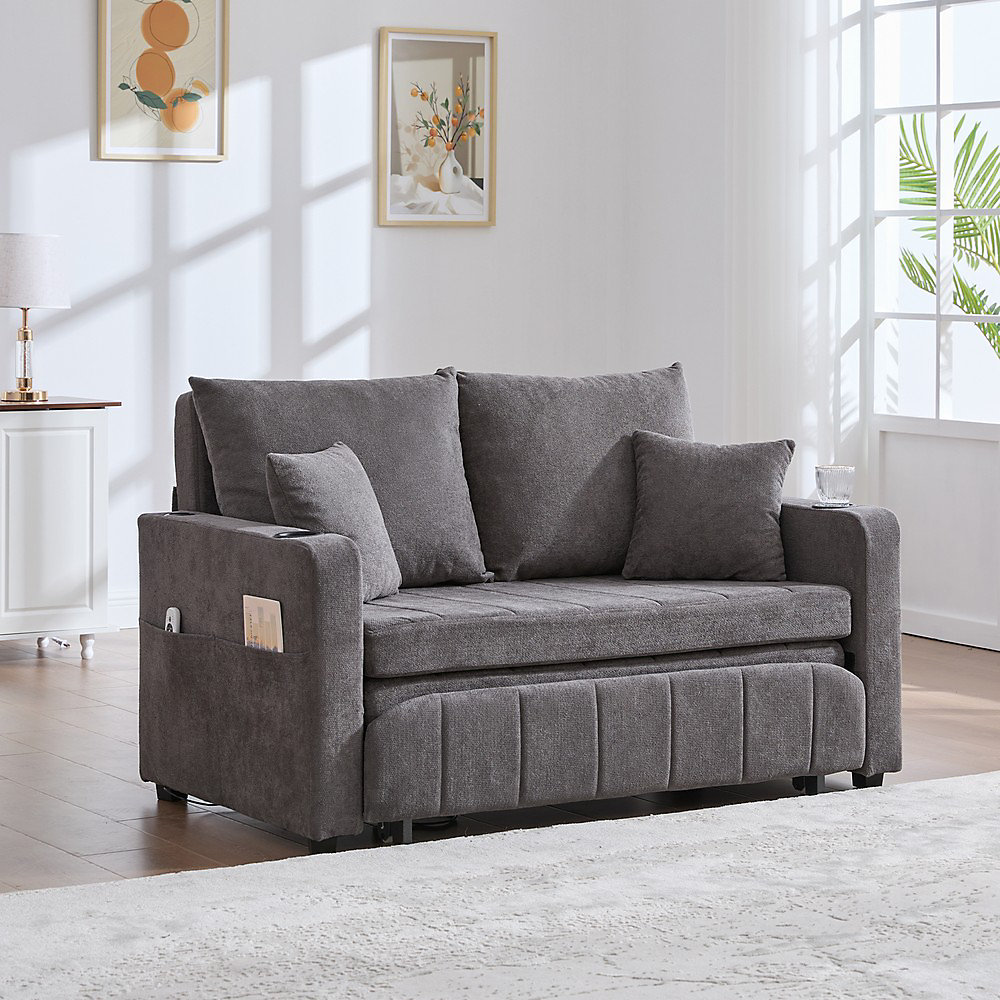 Canapé convertible multifonctionnel | dépliable et extensible – avec rangement – charge USB et porte – gobelet.
