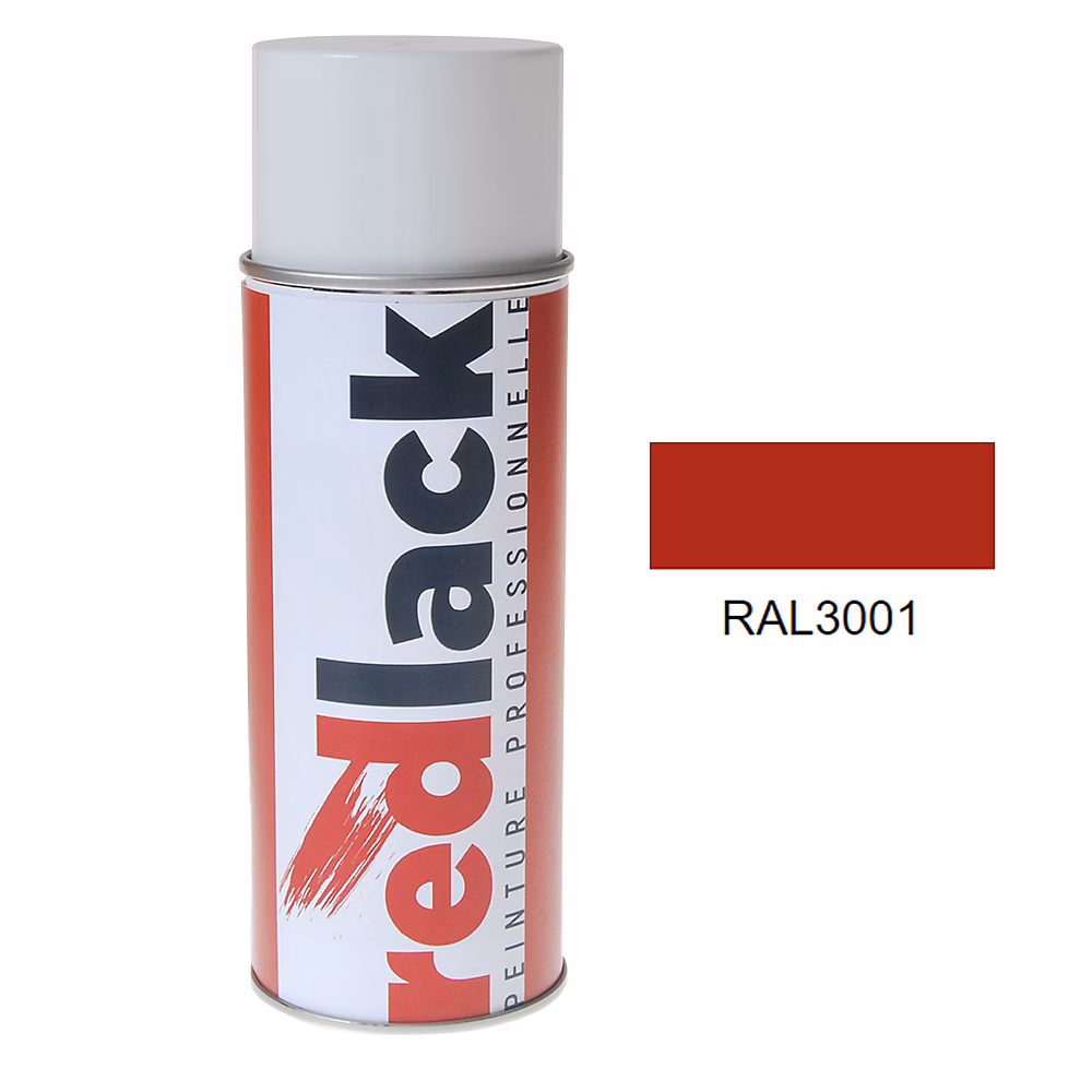 Bombe de peinture Aérosol – spray, 400ml, RAL 3001 Rouge de sécurité, Brillant, multisupport, Redlack, RAL3001