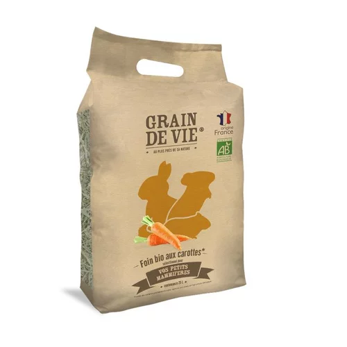 Foin bio aux carottes pour petits mammifères Grain de vie - 25 L