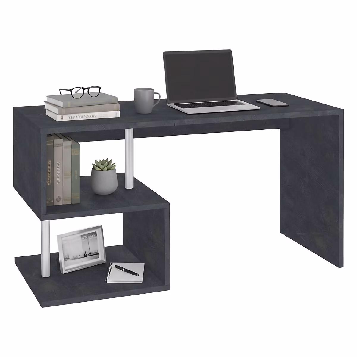 Bureau Dmorisc | Bureau PC Linéaire – Table de bureau polyvalente – Bureau gain de place multi – positions – 140x60h78 cm – Ardoise