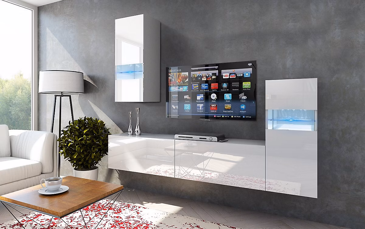 Ensemble meuble TV CONCEPT 53-53-HG-W-2-1A blanc brillant 203 cm – Réf. FIELZGQZR0843866425