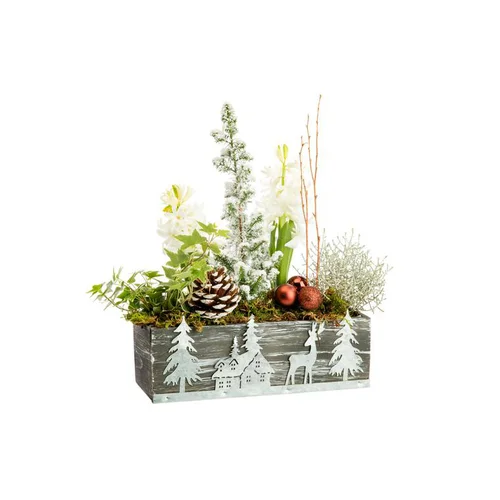 Jacinthe et lierre en pot bois décor zinc