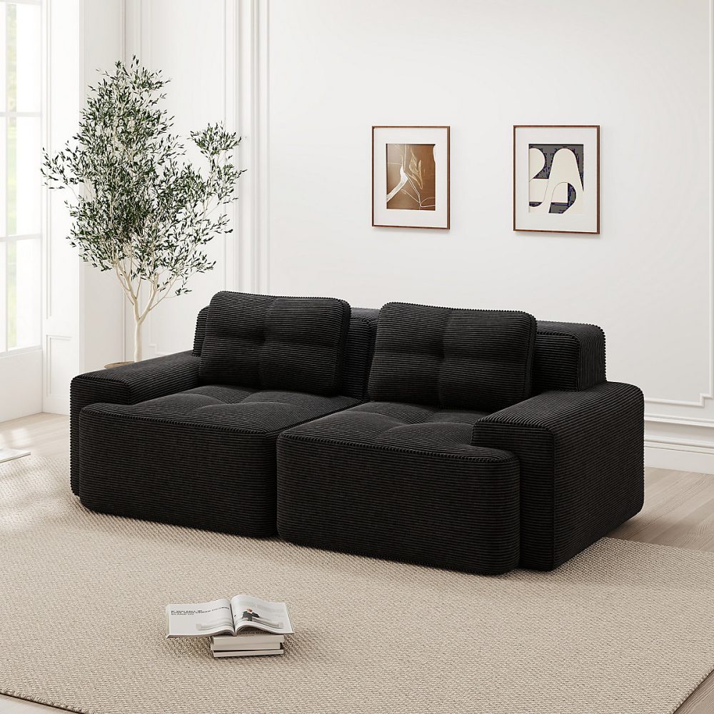 Canapé modulaire – noir | velours côtelé | assise basse | convertible