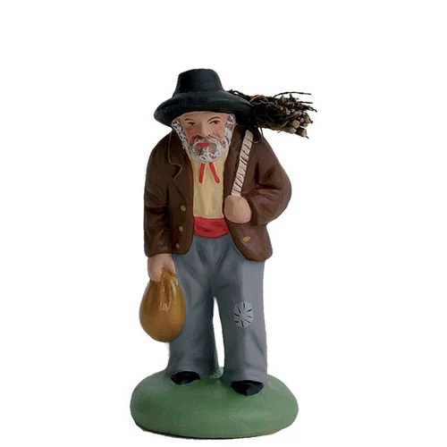 Santon pour crèche homme au fagot gris - 7 cm
