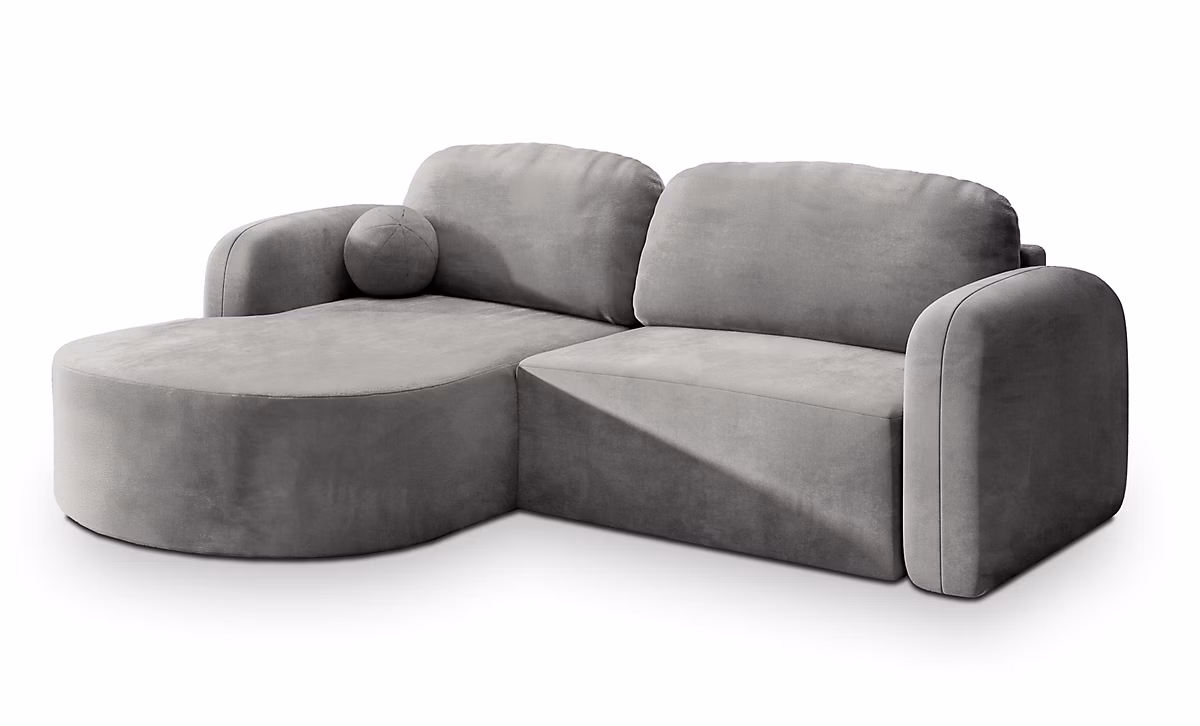 Canapé d'angle amilia gris en velours avec fonction de couchage | Canapé