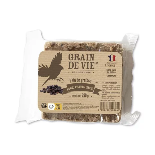 Pain de graisse aux fruits secs pour oiseaux Grain de Vie - 290 g