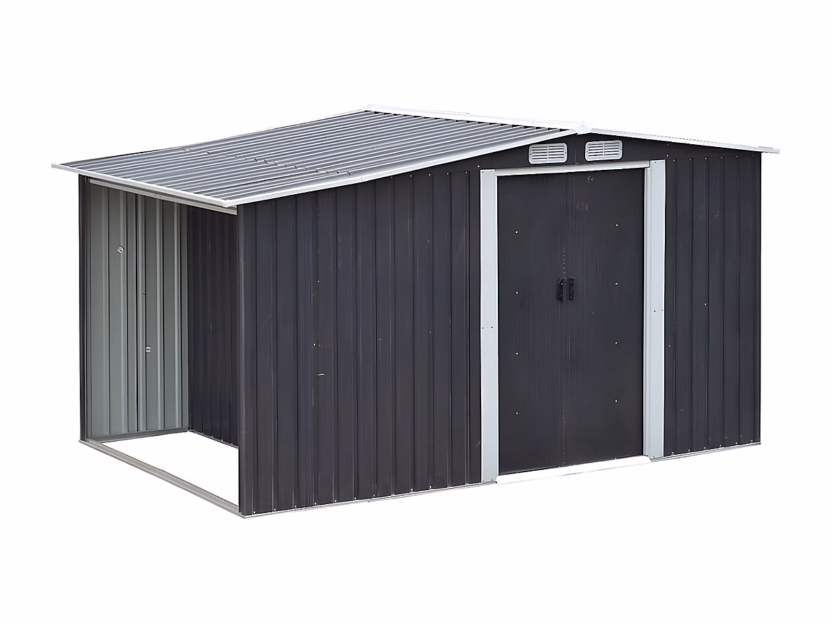 Abri de jardin métal avec abri bûche en acier galvanisé gris 6 – 7 m², LERY