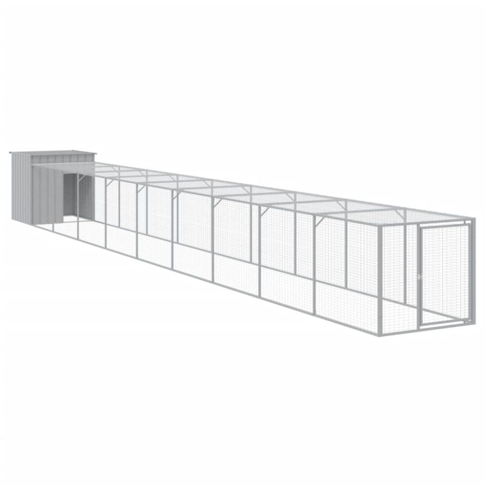 vidaXL Poulailler avec cour gris clair 110x1017x110 cm acier galvanisé – Matériel de jardin