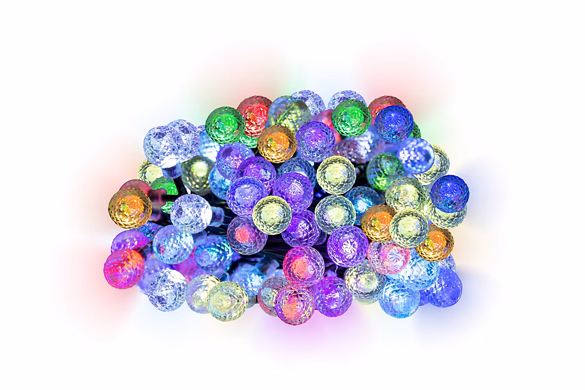 Guirlande lumineuse connectée 100 LED multicolores intérieur et extérieur L.14 – 90 m, câble noir 6 fonctions décor boule givrée IP44