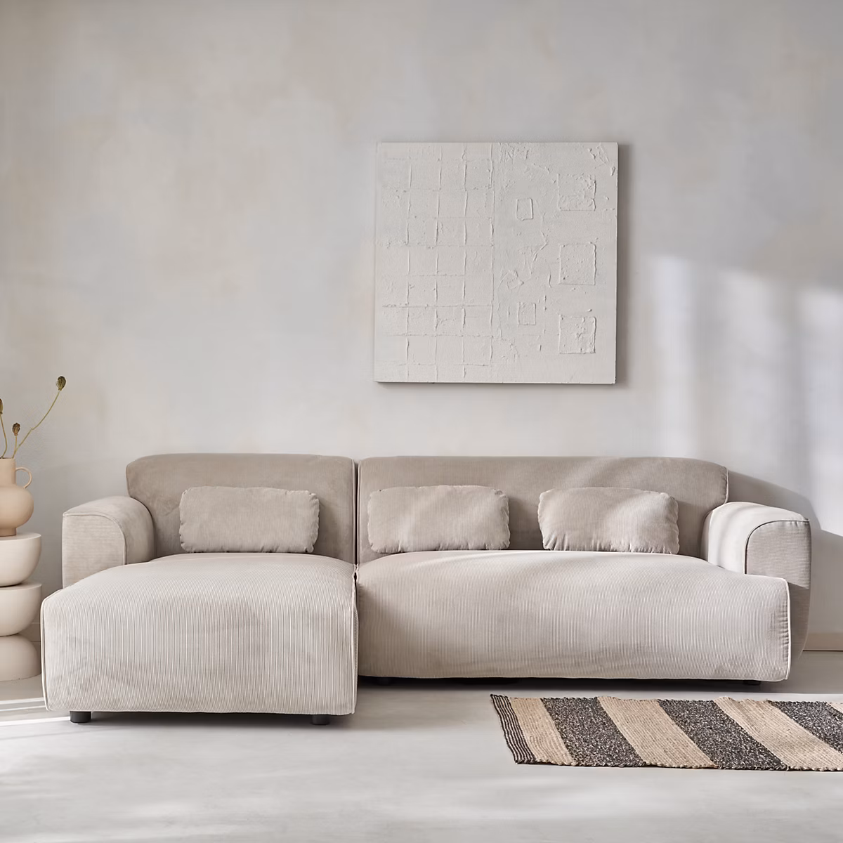 Canapé d'angle gauche. 2 à 3 places. velours côtelé. Wallas L 196 x P 151 / 91 / x H 73cm – Réf. XVRLXBJOT9251468602