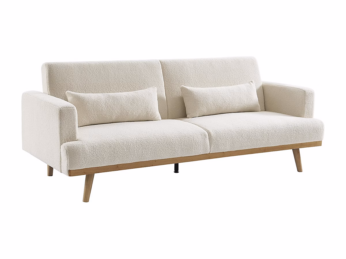 Canapé 3 places convertible clic – clac en tissu bouclette blanc ESME