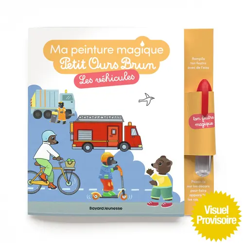 Livre jeu "Ma peinture magique - Petit ours brun, Les véhicules" aux Éditions Bayard jeunesse