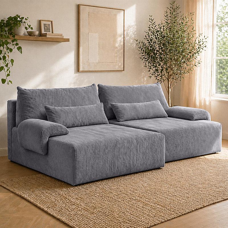 Canapé d'angle réversible et convertible velours côtelé gris – LESTER