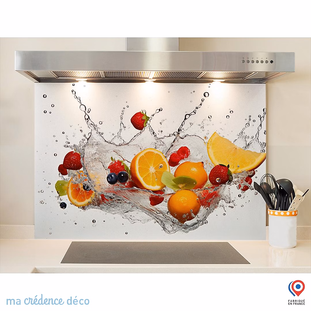 Crédence cuisine fond de hotte Bain de fruits 6 – Alu composite | L 90 cm x H 70 cm | MaCrédenceDéco