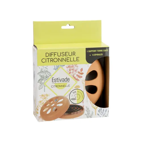 Support spirale terre cuite avec 6 spirales citronnelle coloris marron Denis & Fils