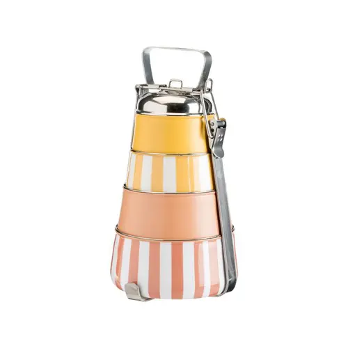 Boîte traditionnelle à 4 étages en acier inoxydable jaune et orange Tiffin - Ø 15 x H 28 cm