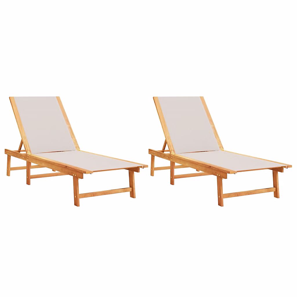 Chaises longues gris bois acacia solide et textilène vidaXL – lot de 2