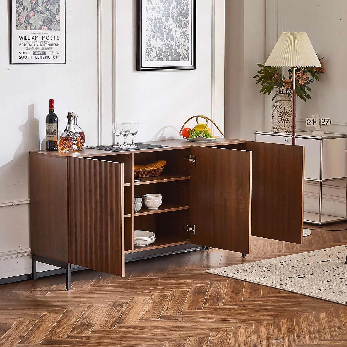 Buffet 3 Portes avec Étagères Réglables | Design 3D Ondulé avec Système Anti – Basculement – MDF + PB – 150 × 40 × 80 cm – Brun Foncé