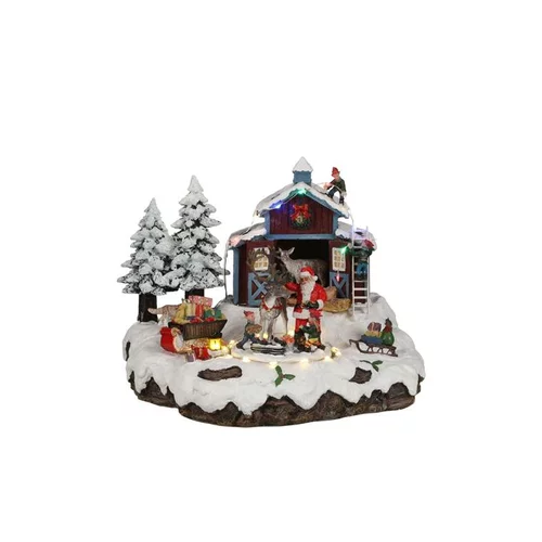 Scénette miniature animée village père Noël et renne en polyrésine Edelman - 23 x 21 x 20 cm