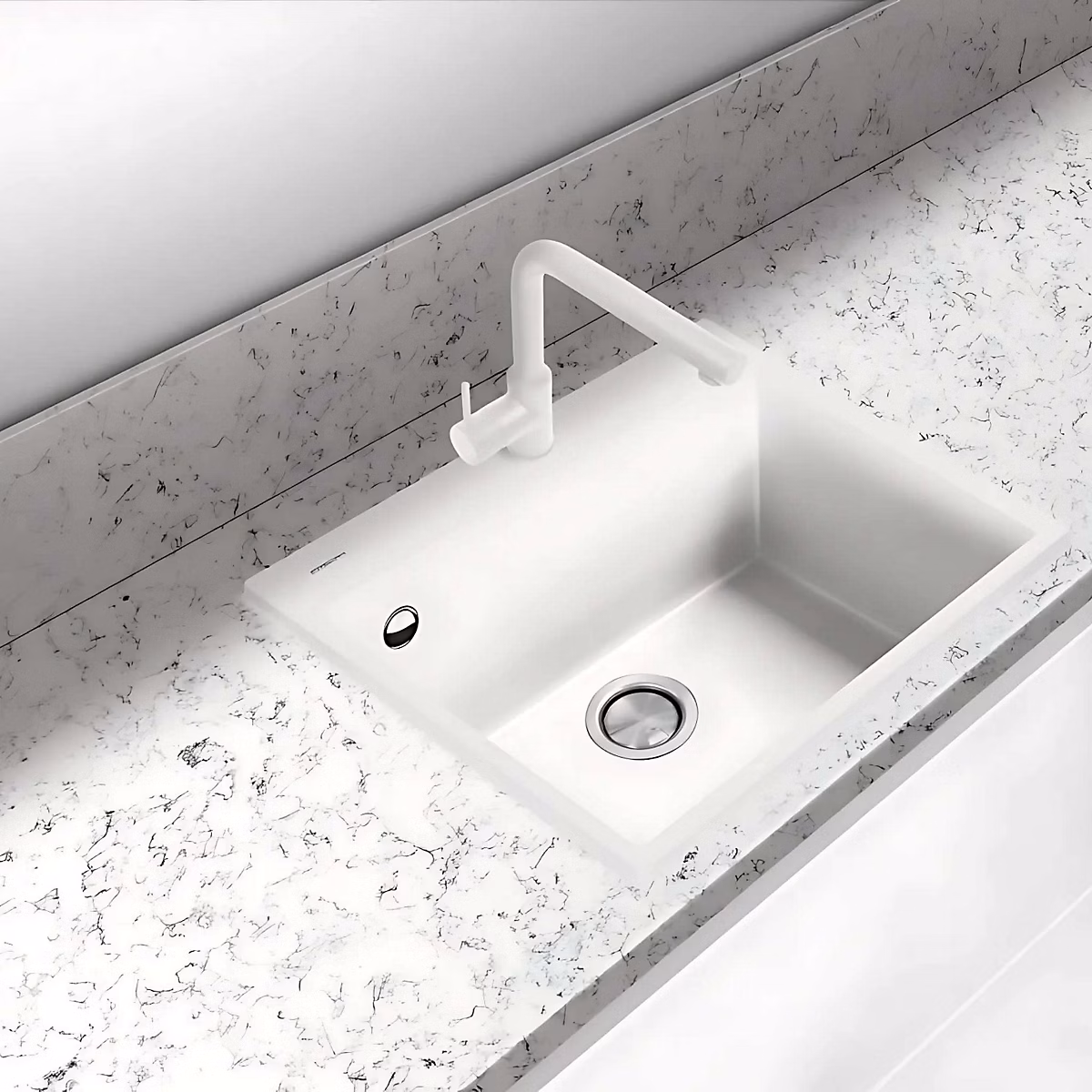 Évier à encastrer 1 Cuve 69 × 40 × 20cm – Quartz Blanc, Quadra SE FRÉCAN