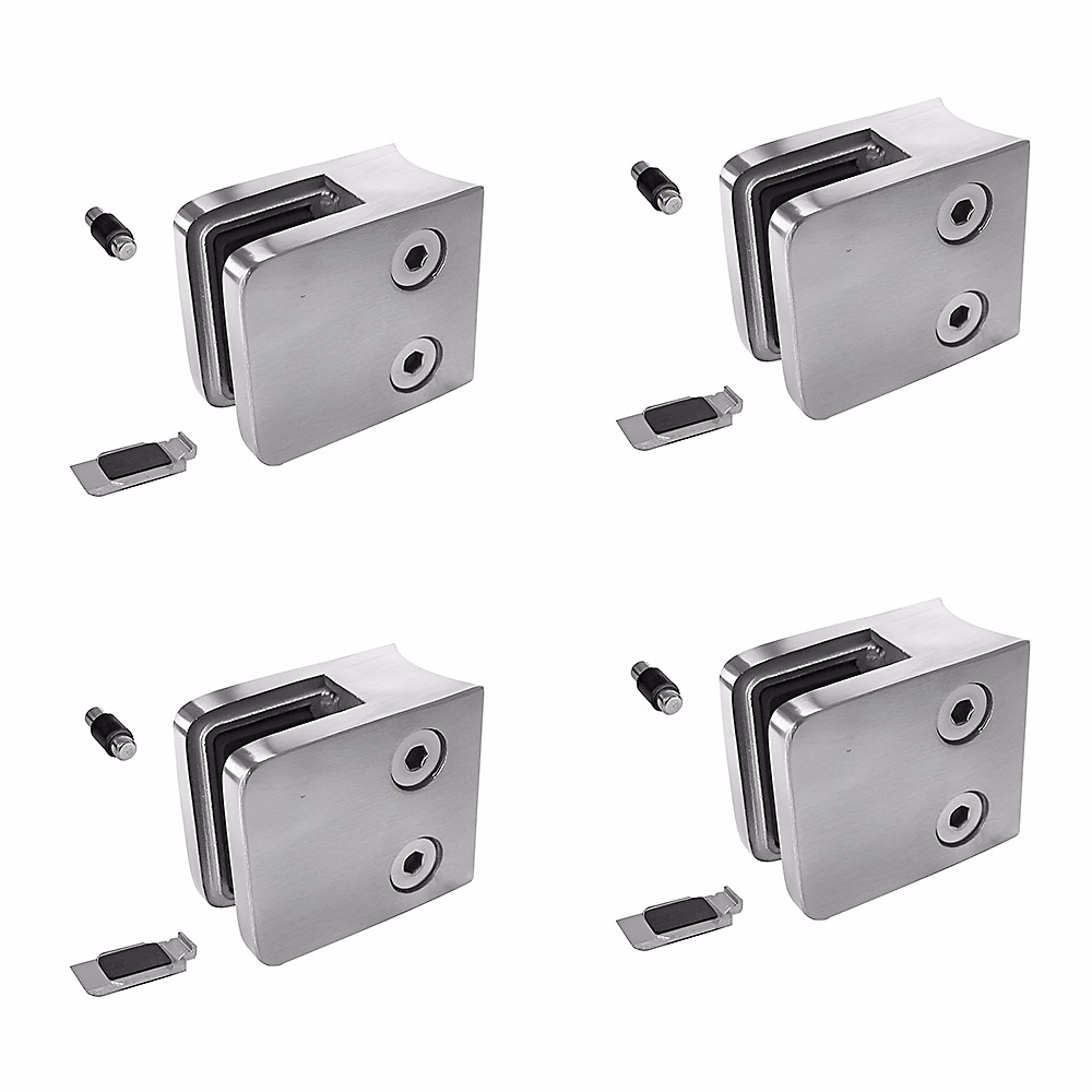 4 x Pince à verre pour tube diam. 42 | 4 modèle 21 – Ep. verre 8 mm – Inox 304 brossé GR320