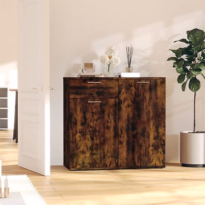 Buffet Chêne Fumé 80 × 36 × 75 Cm Bois D'ingénierie