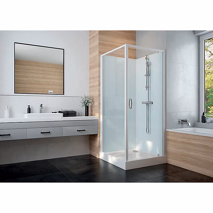 Cabine de douche Izi Glass2 Leda – Carrée, Portes pivotantes, Verre transparent, 80 × 80 cm